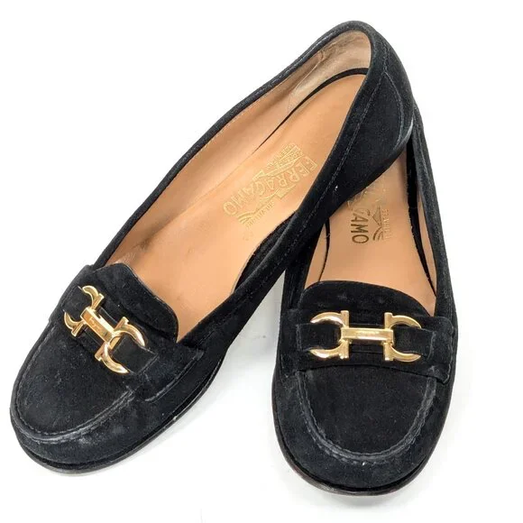 SALVATORE FERRAGAMO Gancini Suede Loafers Women's Loafers 10.5